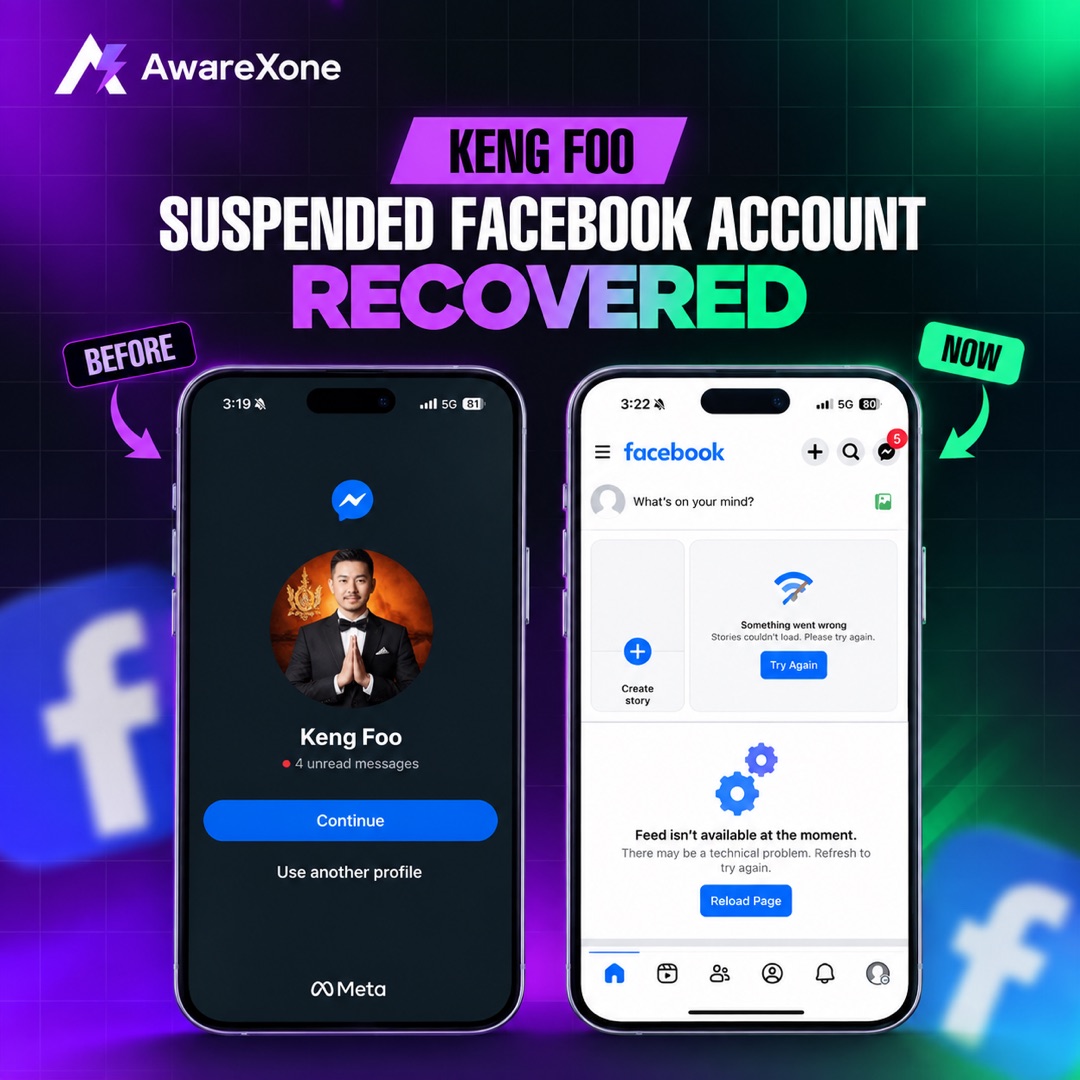 Sebelum dan sekarang: akaun Facebook Keng Foo yang digantung, kini dipulihkan dan boleh digunakan semula