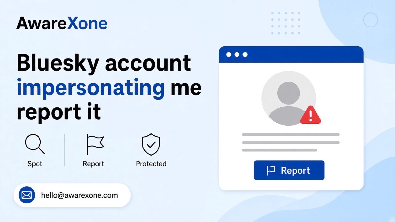 A man compares two near-identical Bluesky profiles on his laptop after searching bluesky account impersonating me how to report, with his phone showing the report menu.