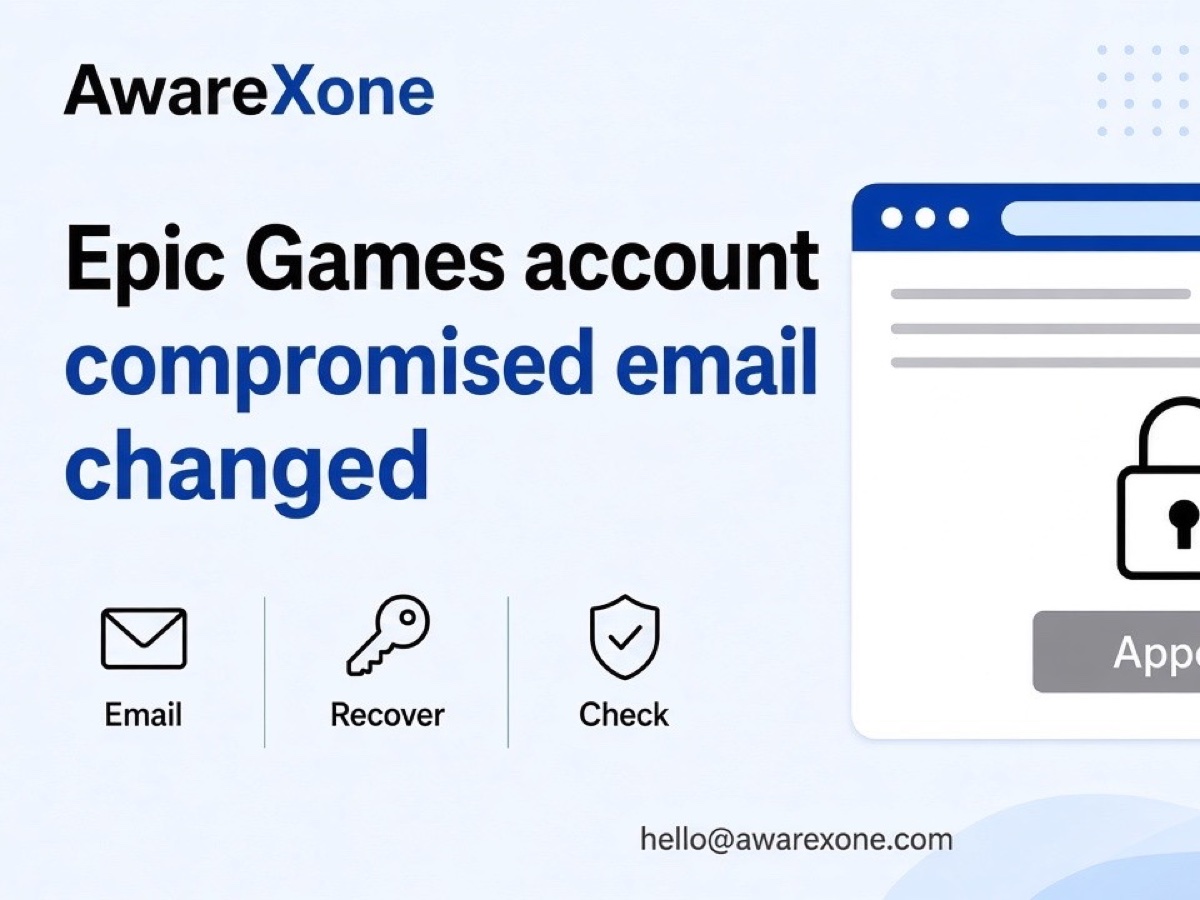 A gamer looks at a locked sign-in screen on a laptop beside a console controller, after searching epic games account compromised email changed account recovery request denied appeal.
