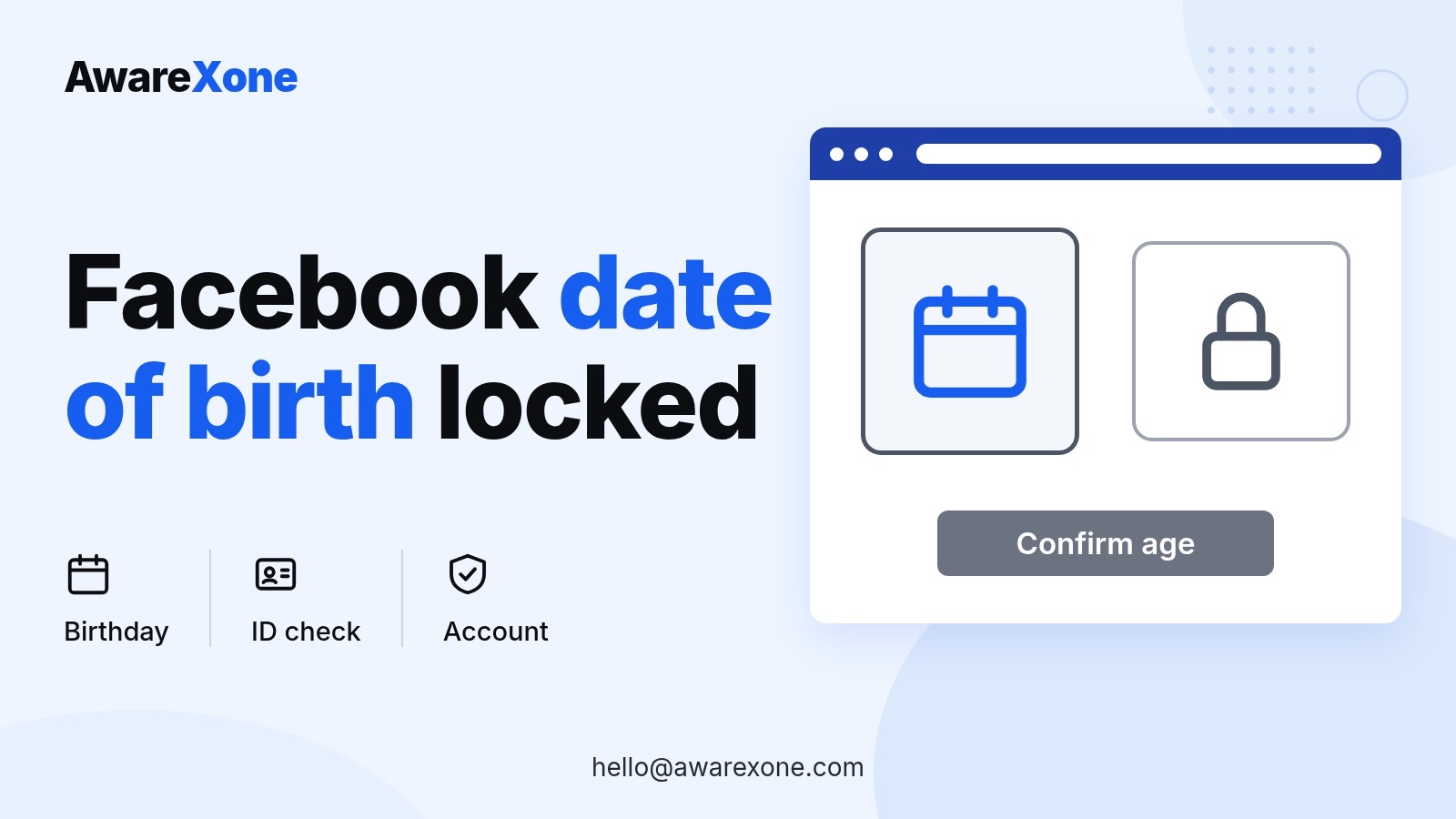 Cover card with a calendar and padlock, for fixing a locked date of birth on Facebook.