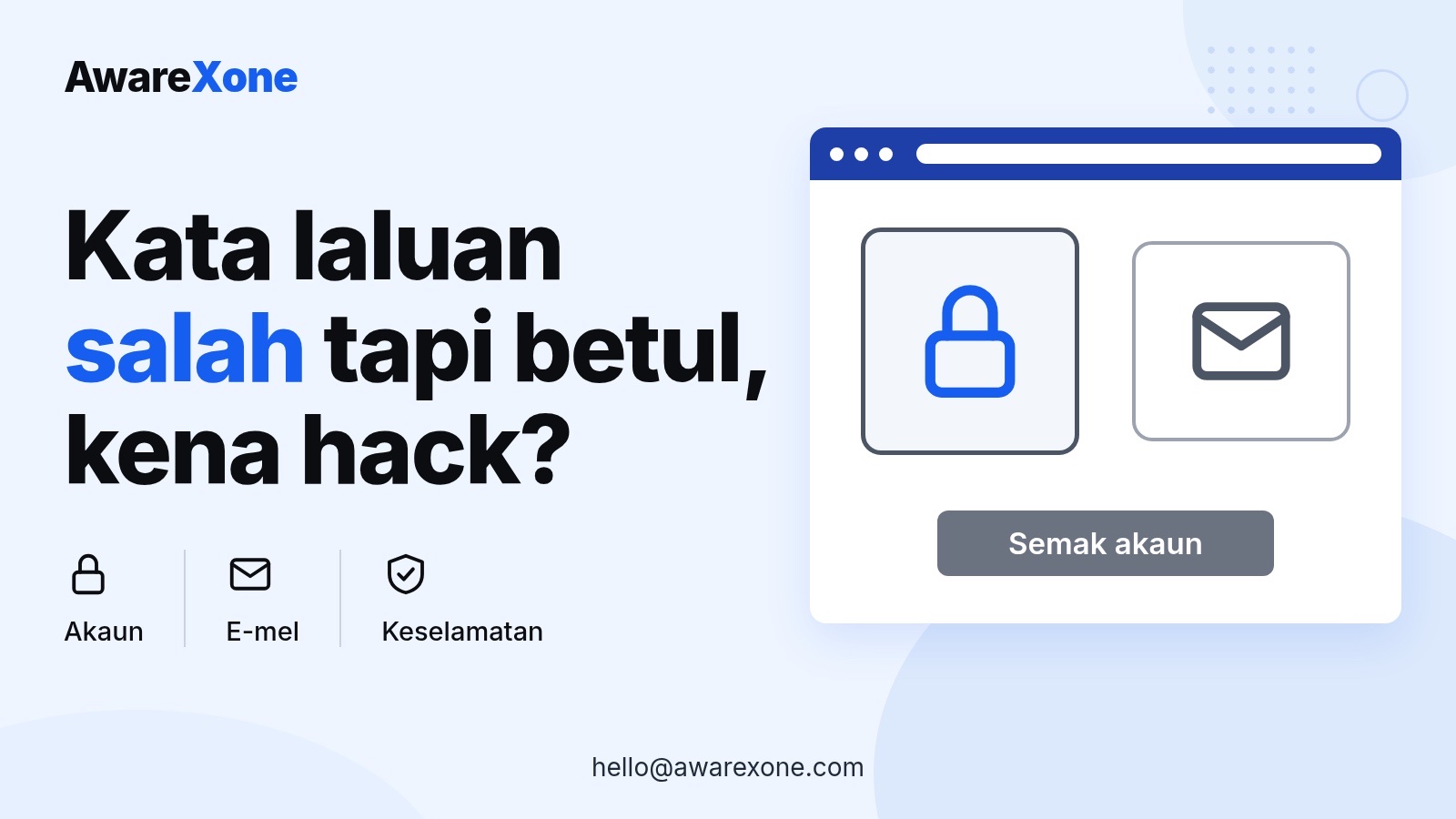 Cover card with a padlock and email icon, for a wrong-password Facebook login that may be a hack.