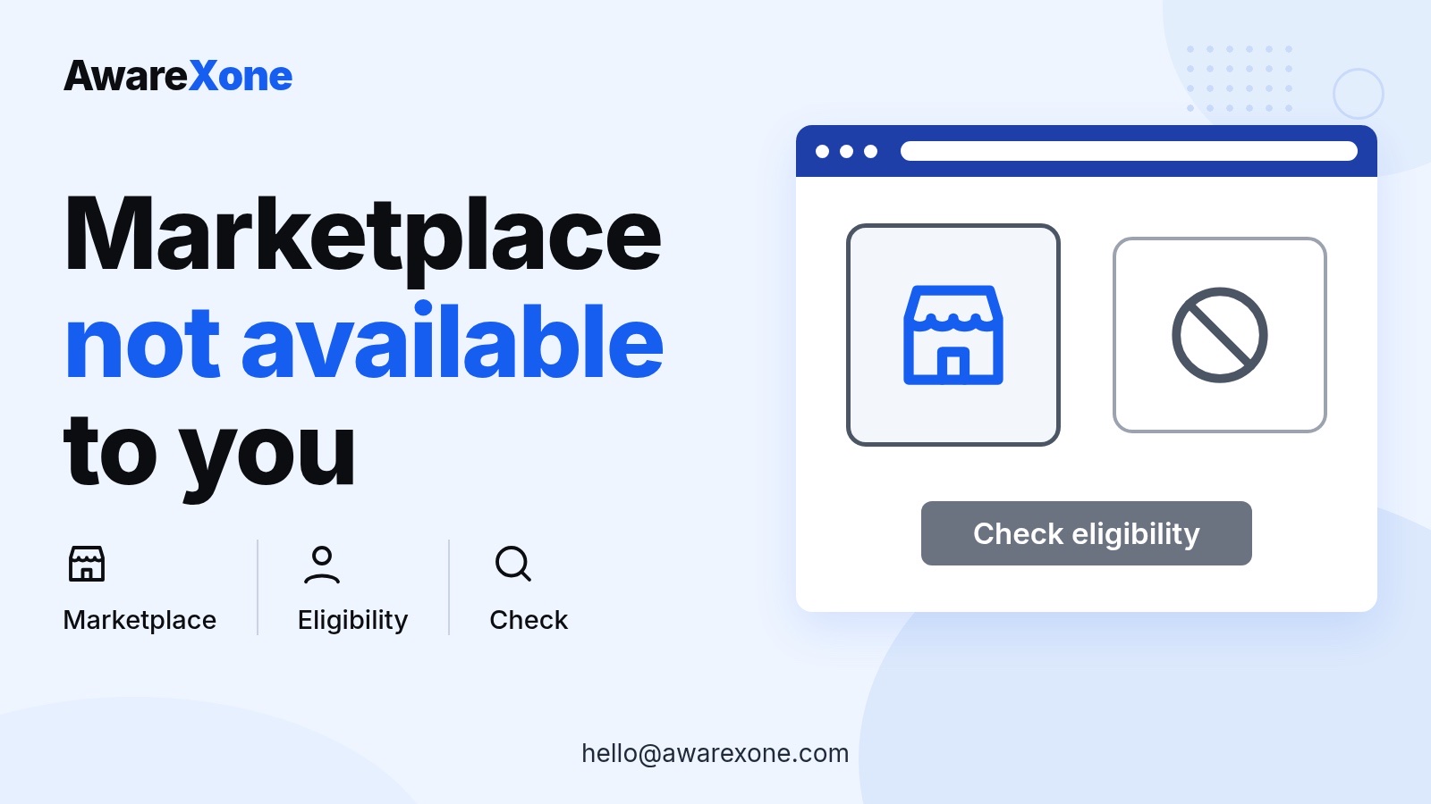 Cover card with a shop icon and blocked sign, for when Facebook Marketplace is not available to you.