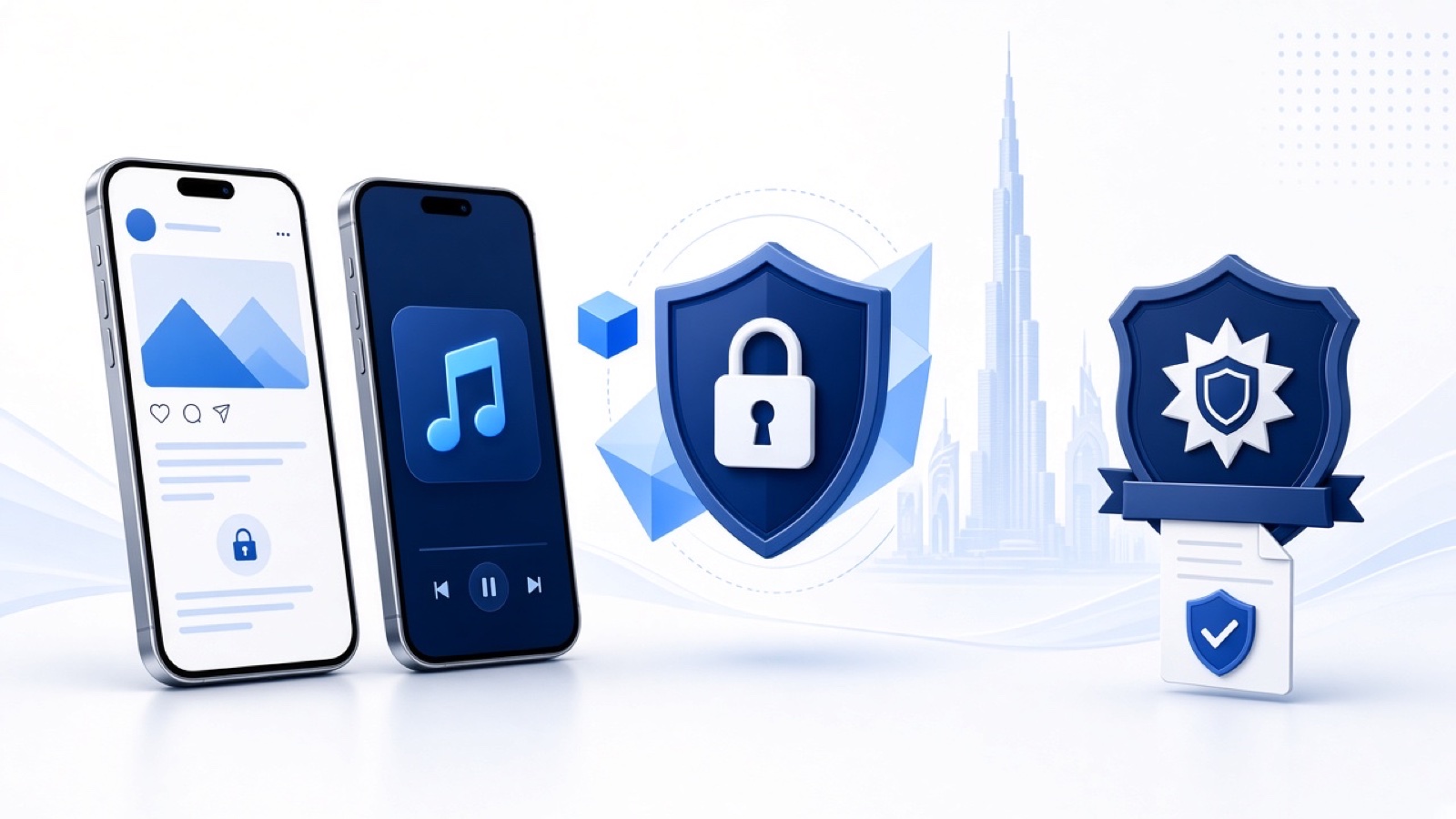 Abstract blue geometric illustration on white for Facebook or TikTok Hacked in the UAE? What to Do.