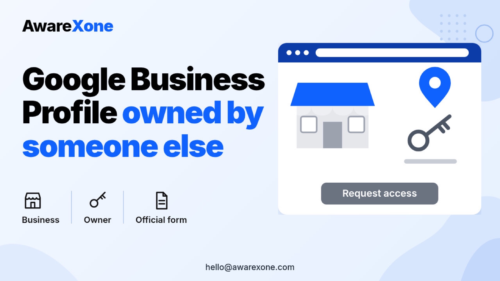 A shop owner looks at a laptop showing a map listing run by someone else, picturing the search Google Business Profile owned by someone else previous owner not responding request ownership.