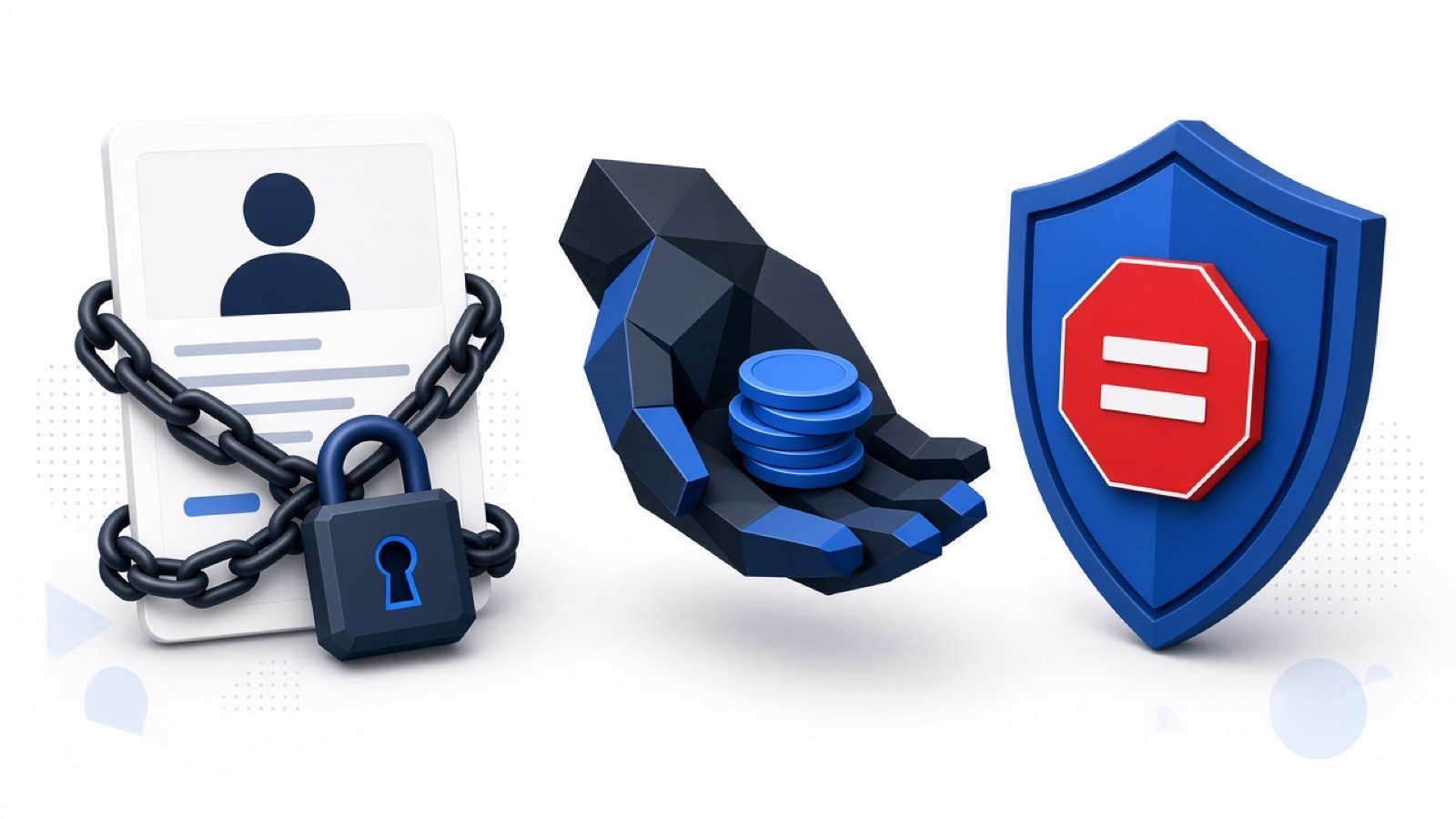 Abstract blue geometric illustration on white for Hacker Holding Your Account for Ransom? Don't Pay.