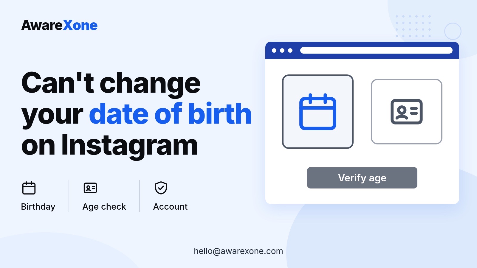 Cover card with a calendar and ID card, for a wrong date of birth stuck on Instagram.