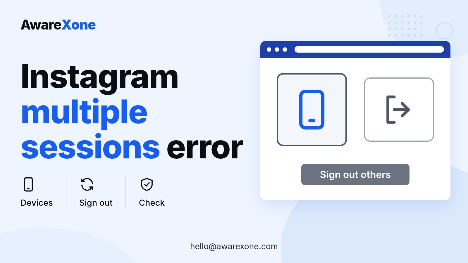Cover card with a phone and sign-out icon, for Instagram's can't create multiple sessions error.