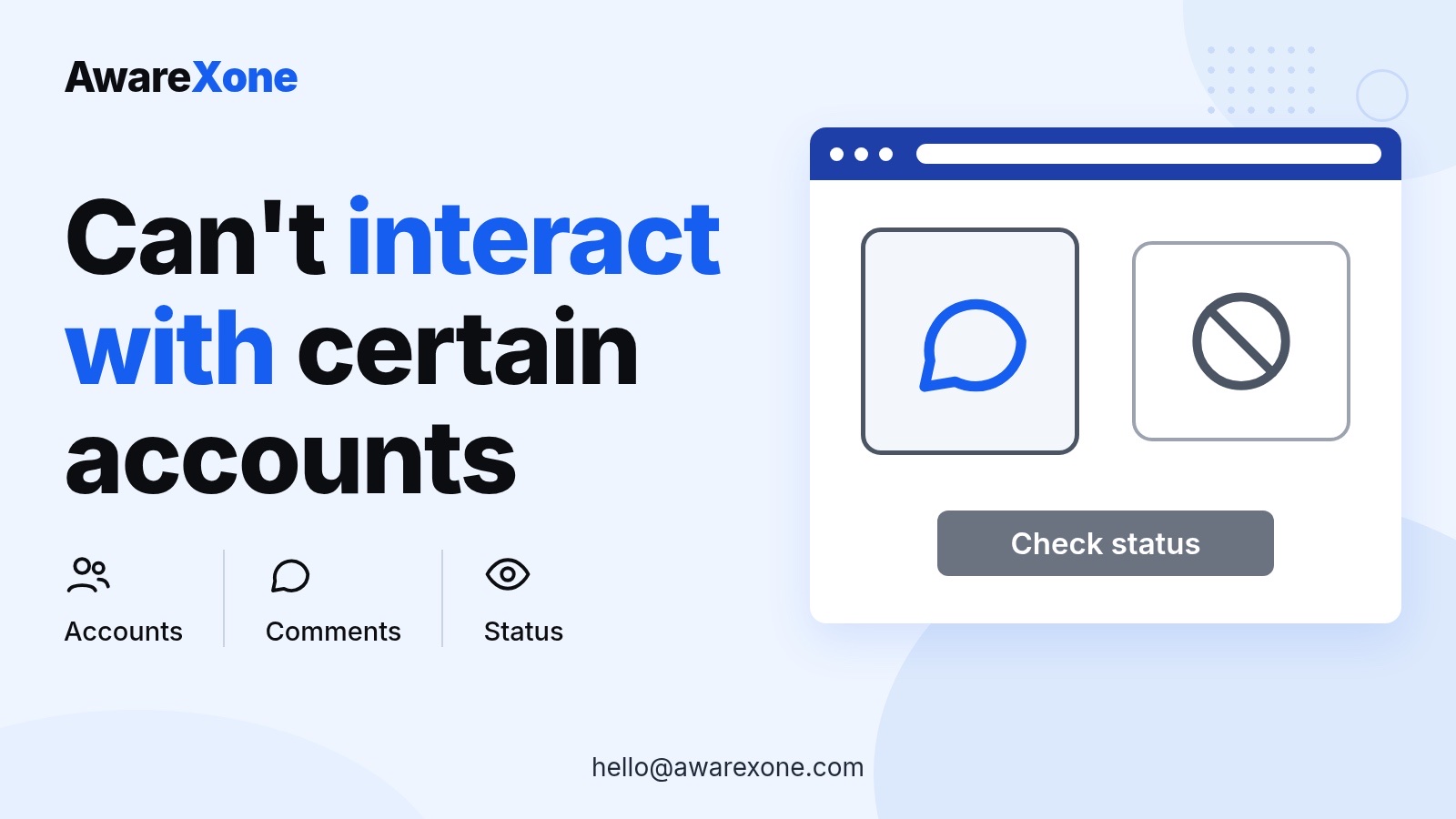 Cover card with a chat bubble and blocked sign, for Instagram's can't interact with certain accounts notice.