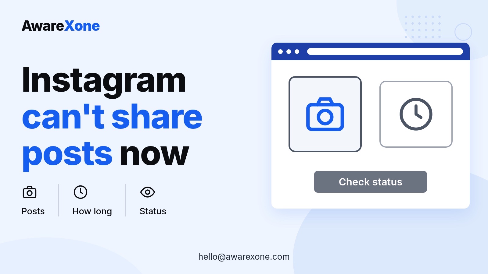Cover card with a camera and clock icon, for how long Instagram's can't share posts block lasts.