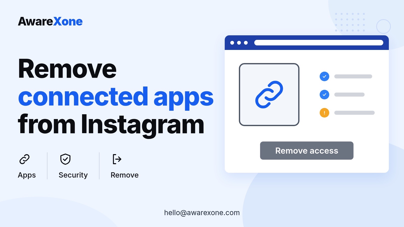 Cover card with a link icon and security checklist, for removing risky connected apps from Instagram.