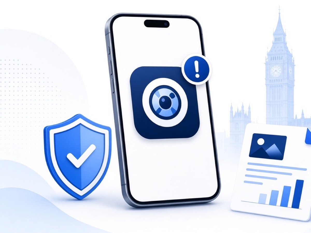 Abstract blue geometric illustration on white for Instagram Hacked in the UK? Recovery & Reporting Guide.