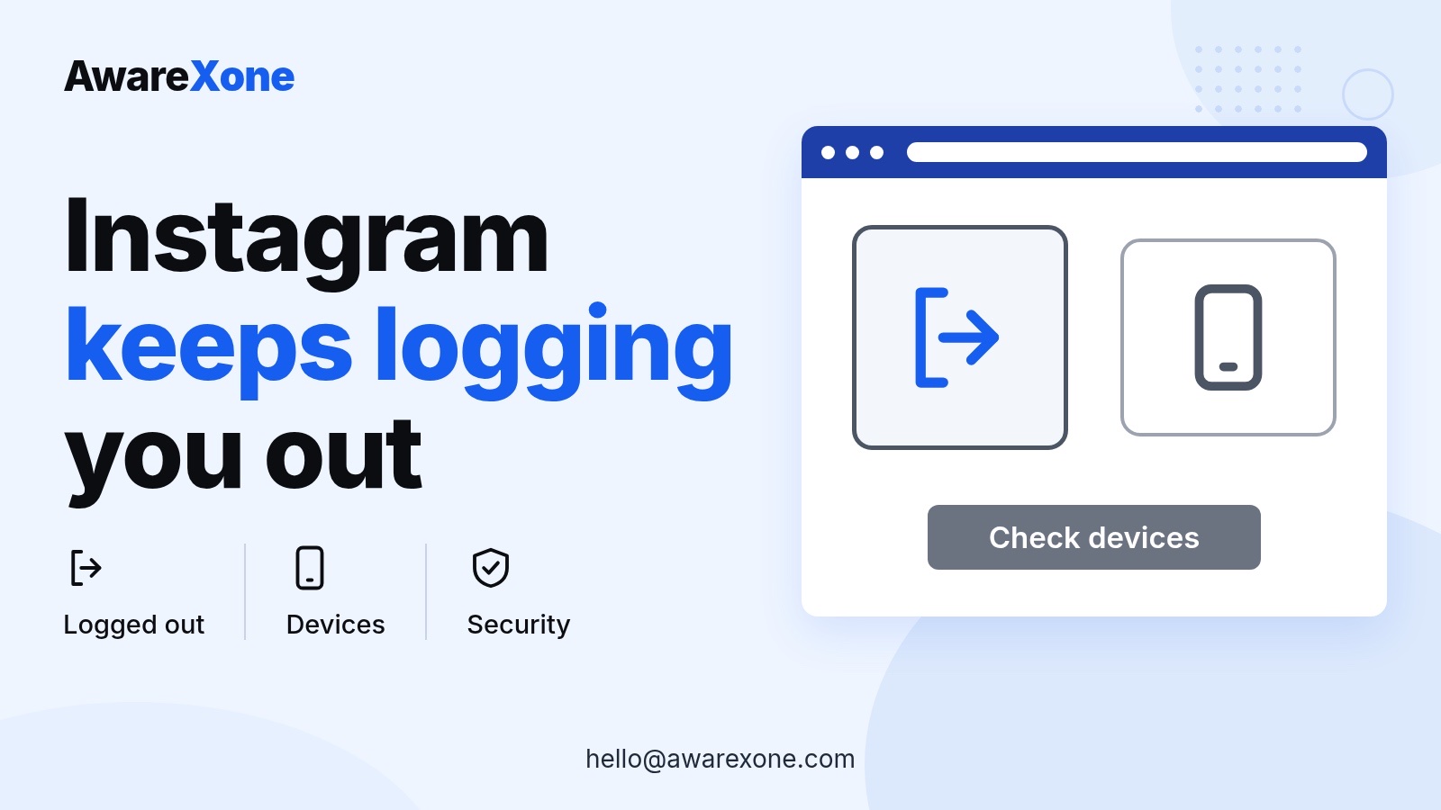 Cover card with a sign-out icon and phone, for when Instagram keeps logging you out.
