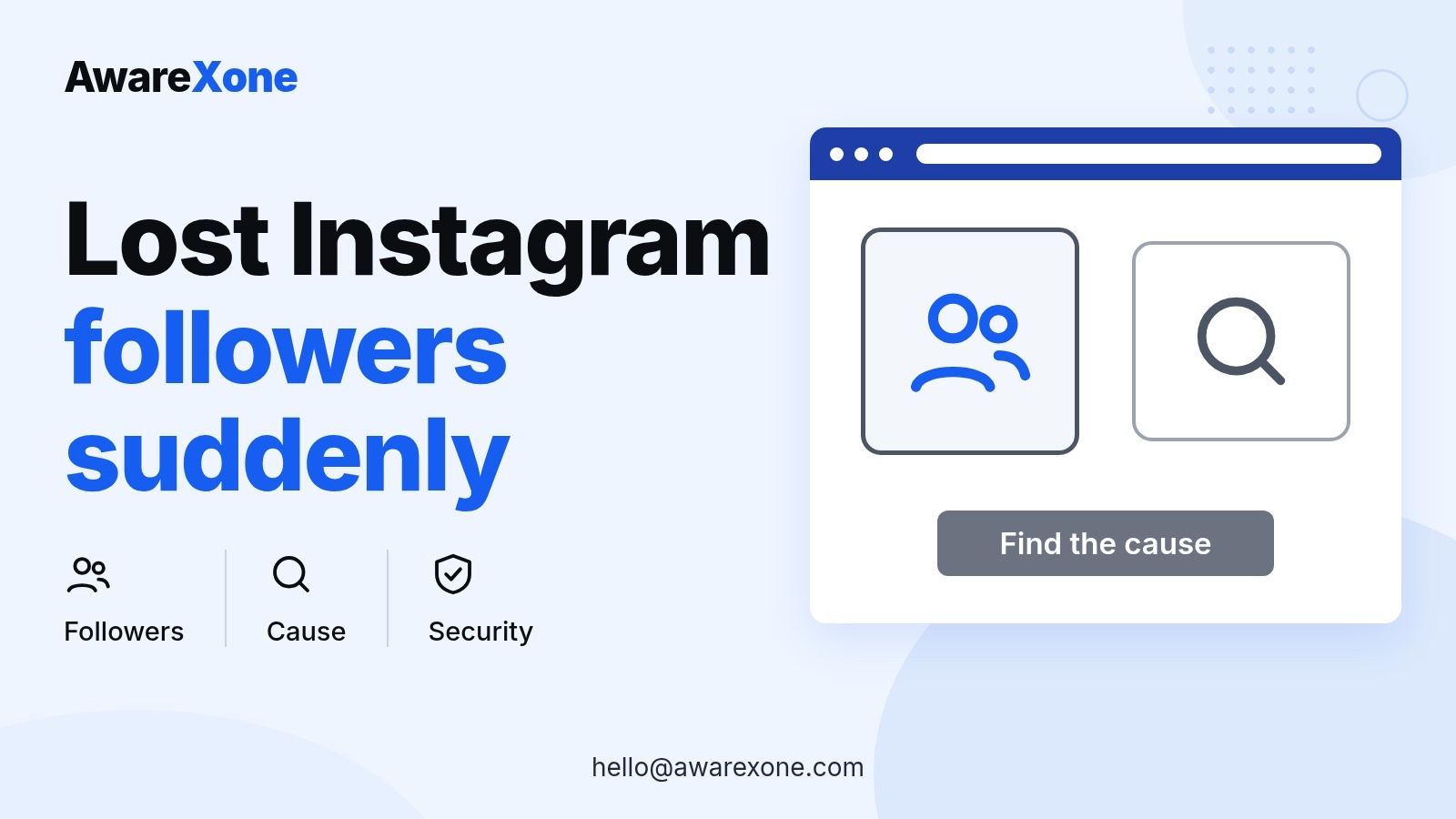 Cover card with a followers icon and magnifier, for a sudden Instagram follower drop.