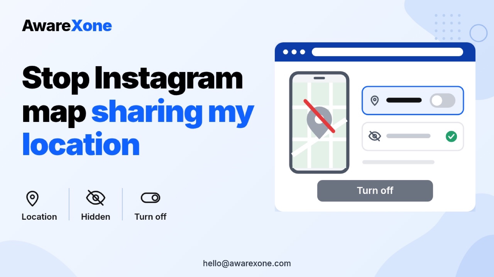 Flat illustration of a phone map with the location pin crossed out and a location sharing toggle switched off, showing how to stop Instagram map sharing my location with a stalker.