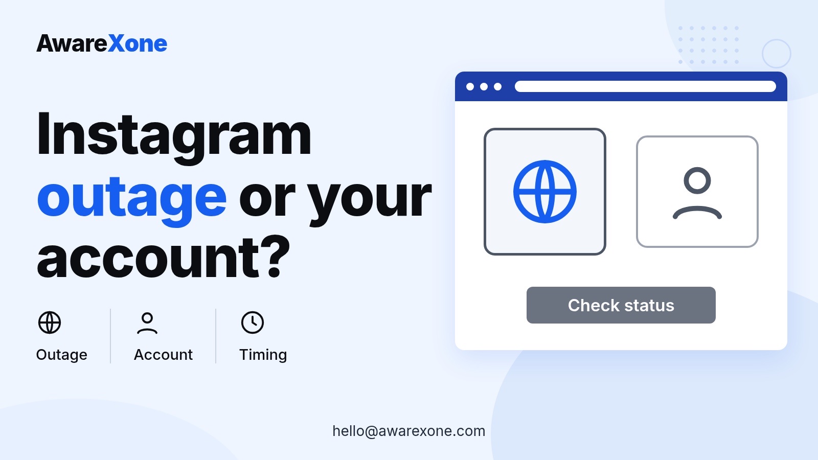 Cover card with a globe and profile icon, for telling an Instagram outage from an account problem.