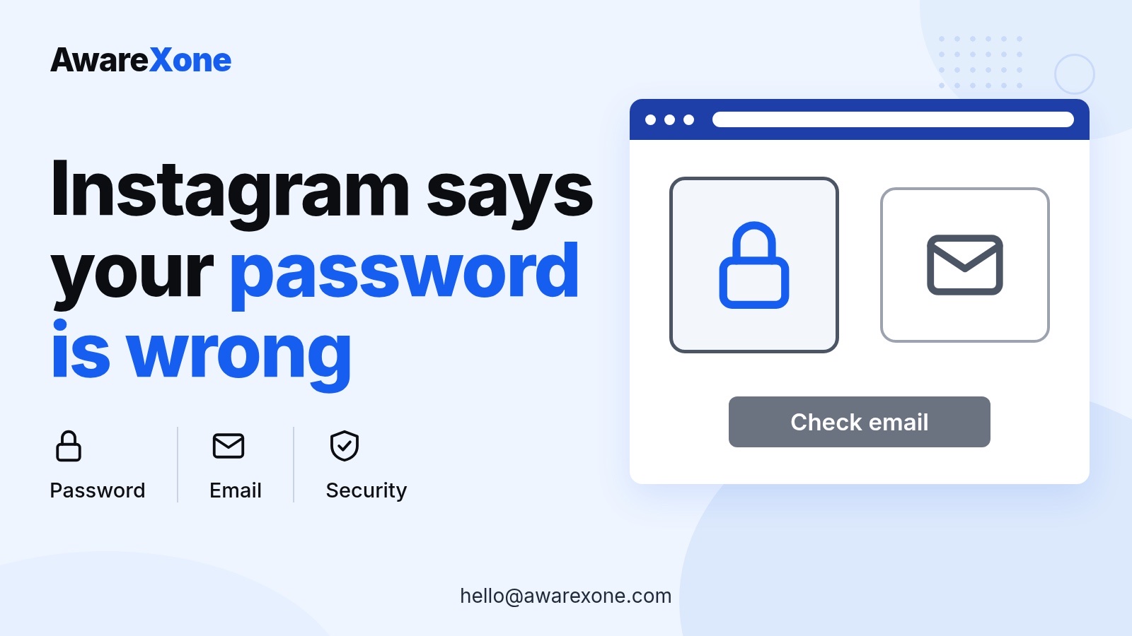 Cover card with a padlock and email icon, for when Instagram rejects your correct password.