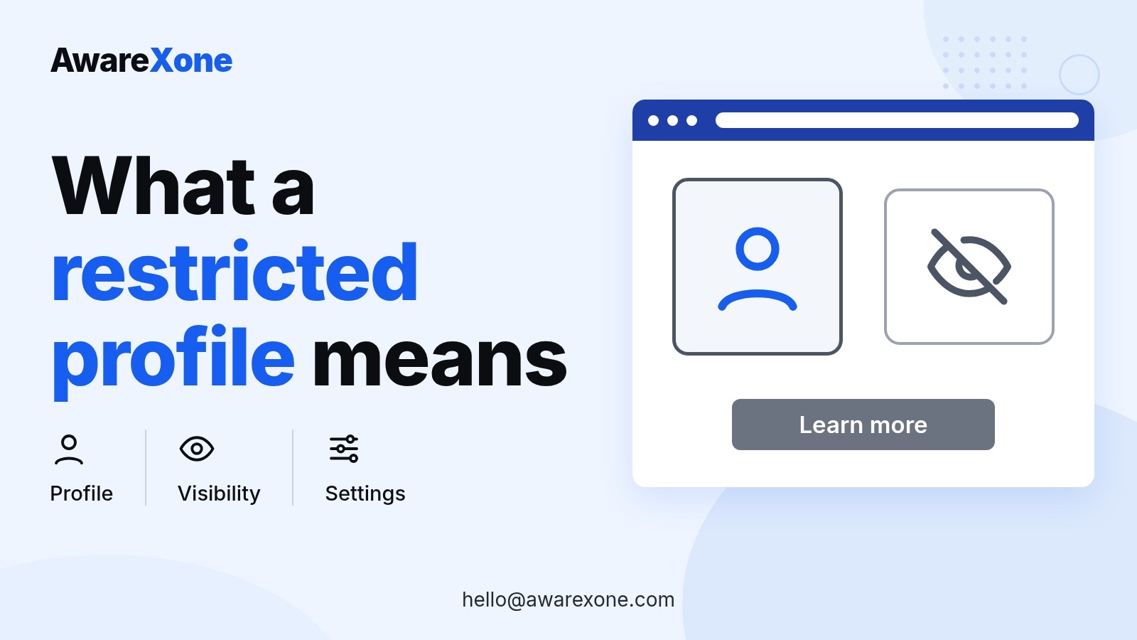 Cover card with a profile and hidden-eye icon, explaining a restricted profile on Instagram.