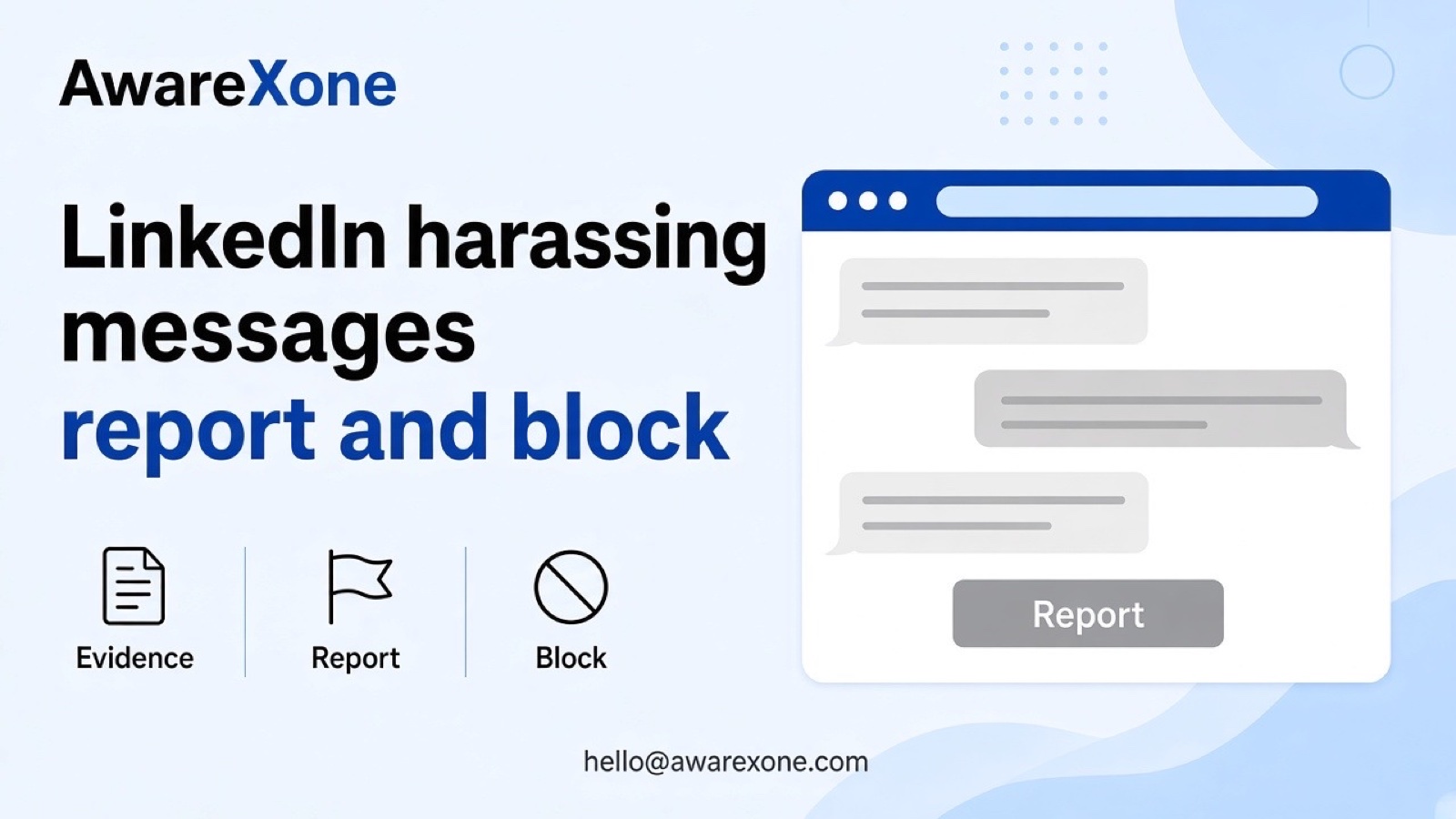 A professional reads an unwelcome message on a laptop with a firm expression, after searching linkedin harassing messages how to report and block.