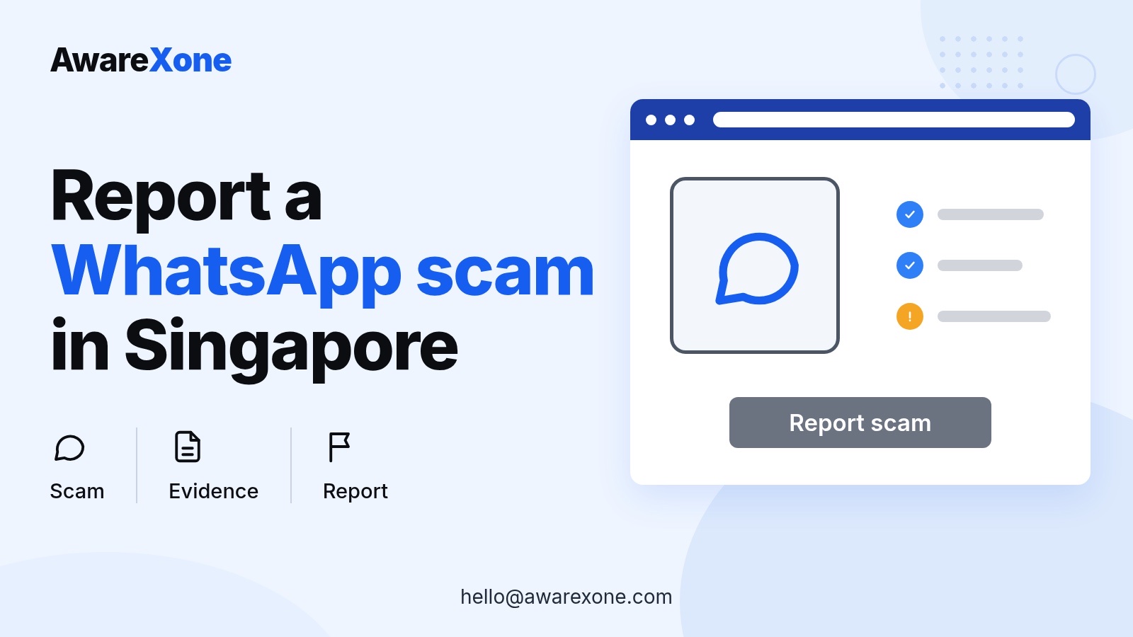 Cover card with a chat bubble and checklist, for what Singapore scam reports need from you.