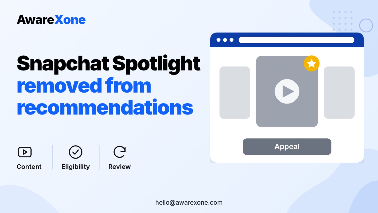 A creator looks at a phone showing a quiet Spotlight video, picturing the search Snapchat Spotlight video removed from recommendations appeal Account Status Tap to Appeal.