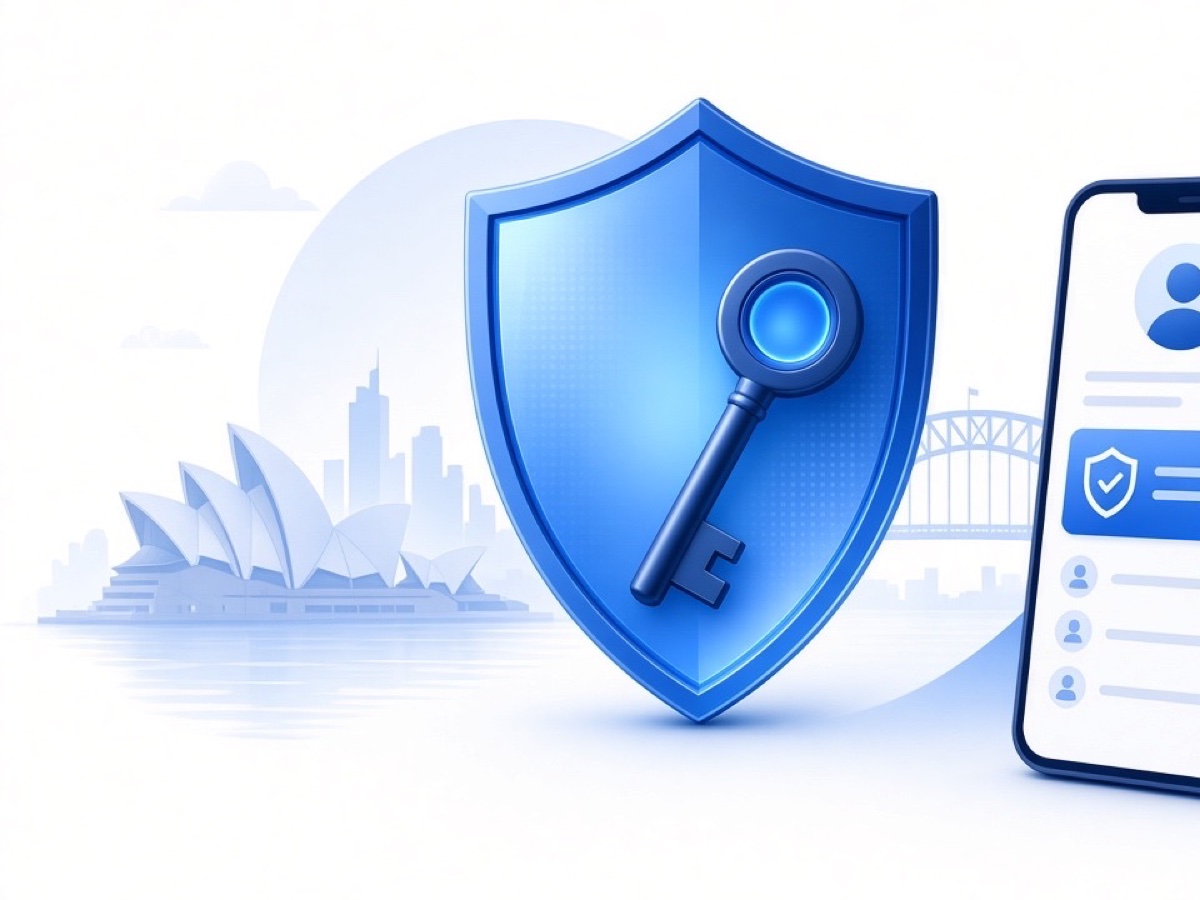 Abstract blue geometric illustration on white for Social Media Account Recovery in Australia (2026 Guide).
