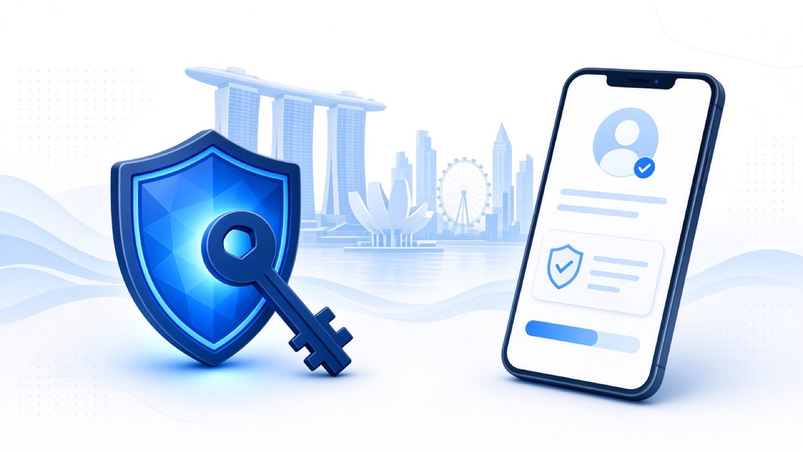 Abstract blue geometric illustration on white for Social Media Account Recovery in Singapore (2026 Guide).