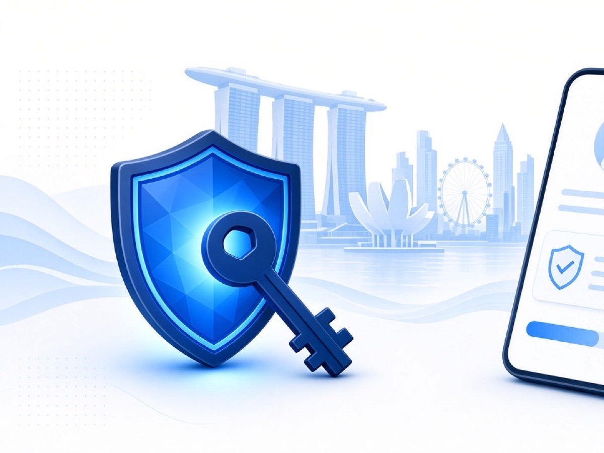Abstract blue geometric illustration on white for Social Media Account Recovery in Singapore (2026 Guide).