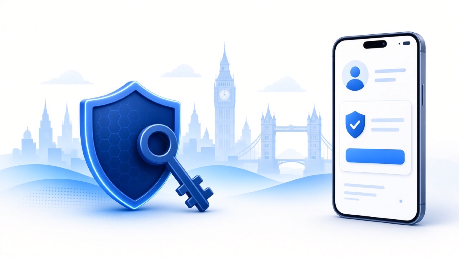 Abstract blue geometric illustration on white for Social Media Account Recovery in the UK (2026 Guide).