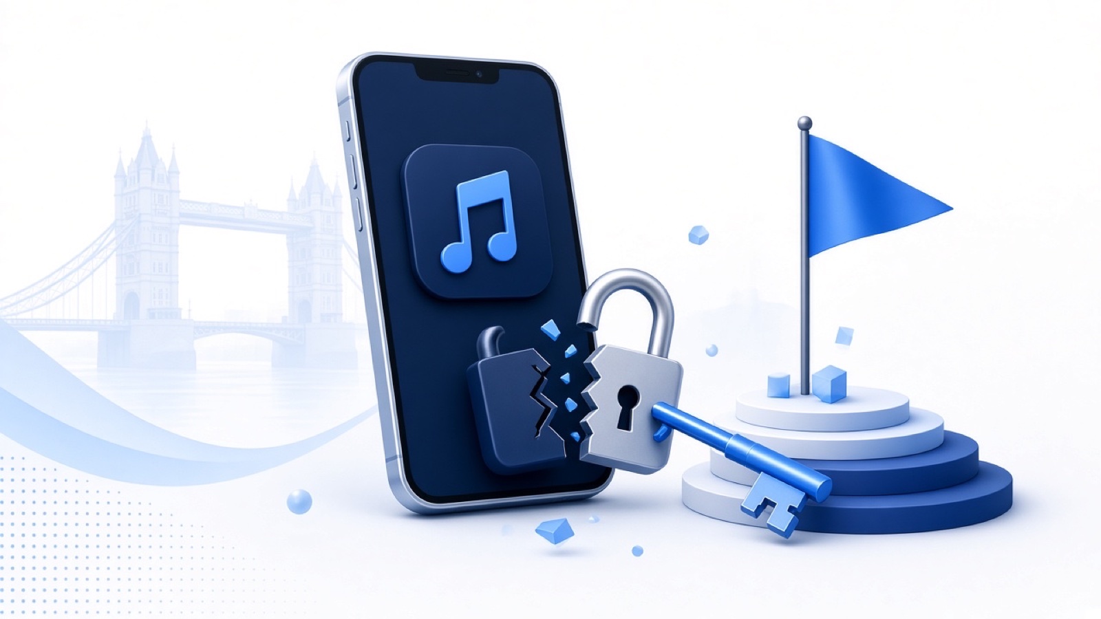 Abstract blue geometric illustration on white for TikTok Hacked in the UK? Recovery & Reporting Steps.