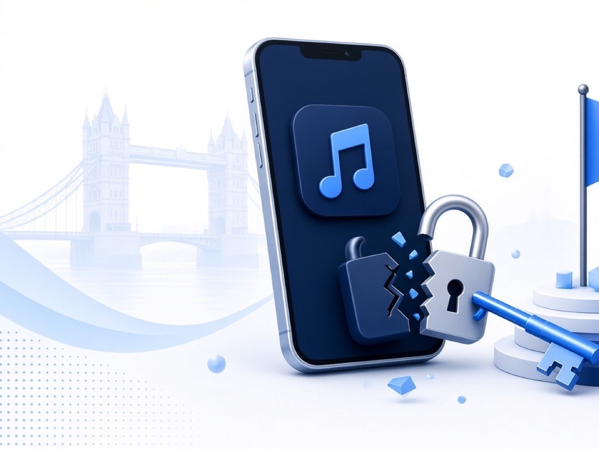 Abstract blue geometric illustration on white for TikTok Hacked in the UK? Recovery & Reporting Steps.