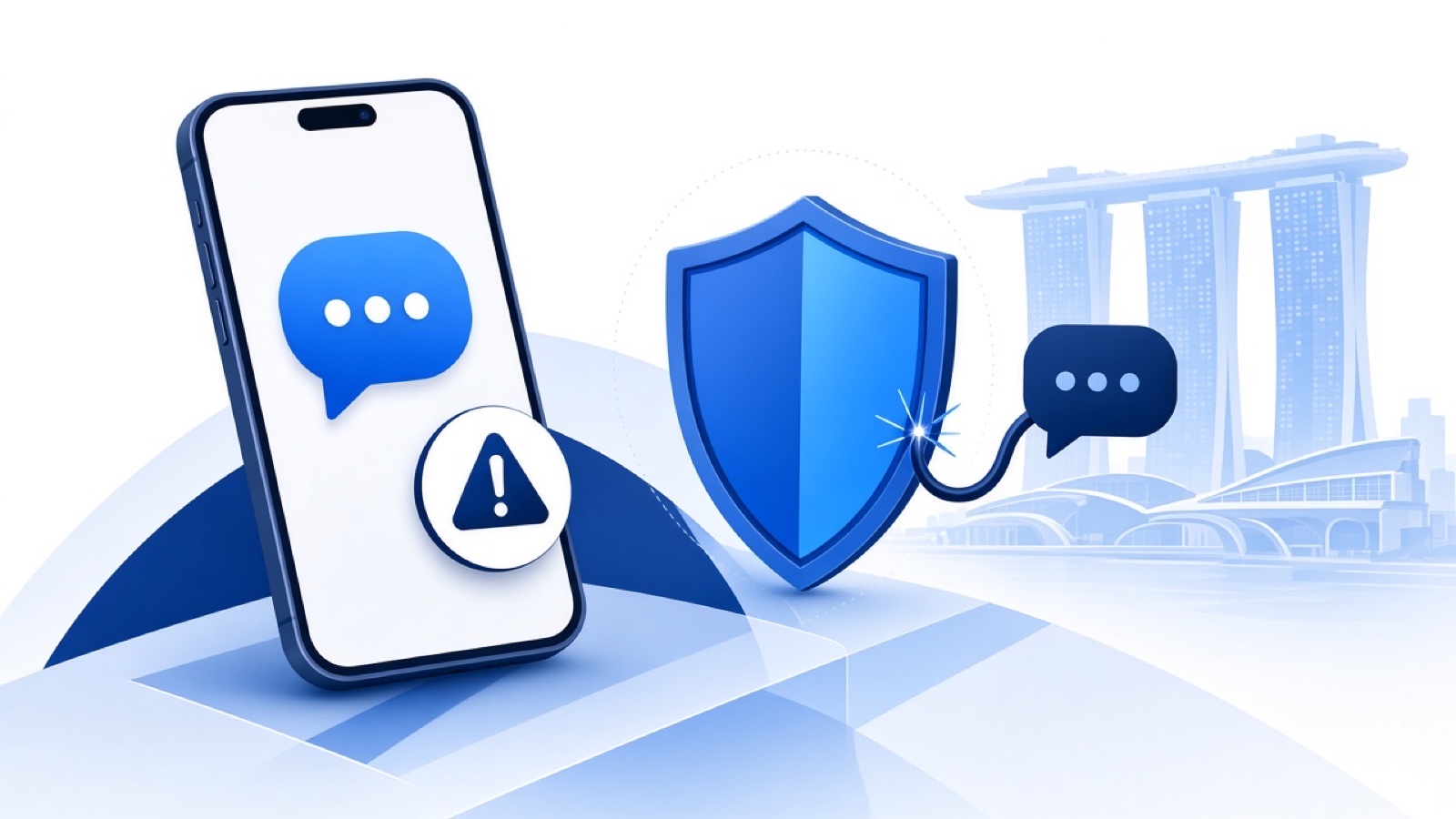 Abstract blue geometric illustration on white for WhatsApp Hacked in Singapore? Recovery & Police Advice.