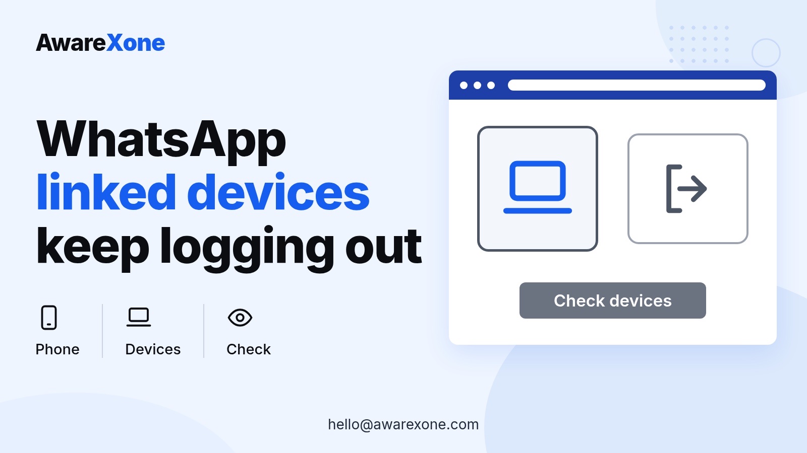 Cover card with a laptop and sign-out icon, for WhatsApp linked devices that keep logging out.