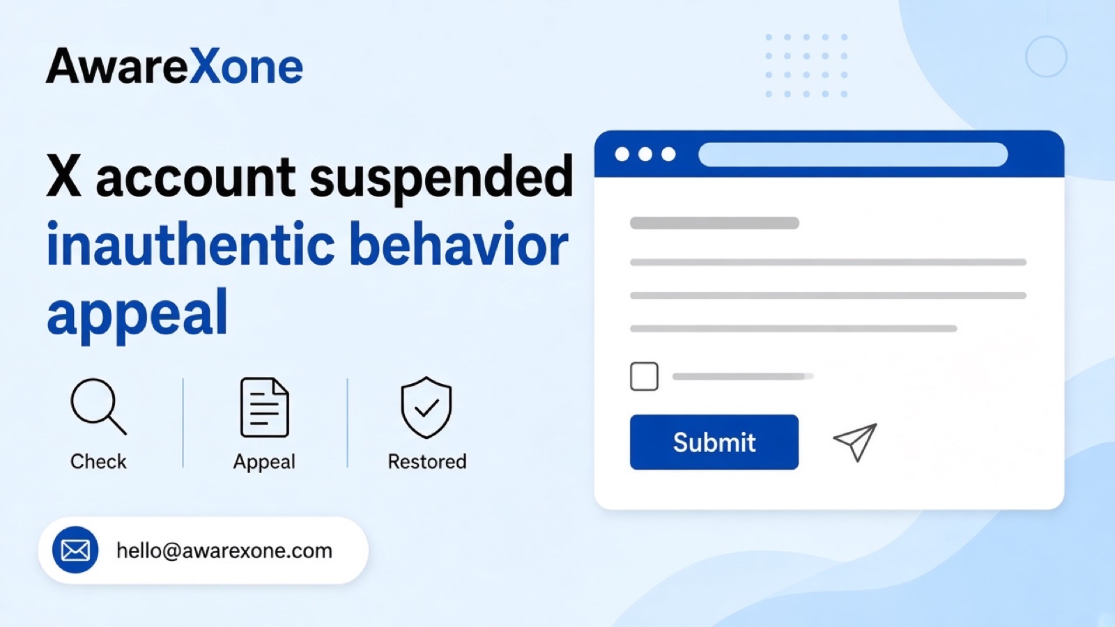 A man at a laptop reads his X suspension notice after searching x account suspended inauthentic behavior appeal, with a notepad listing his accounts and connected apps beside him.