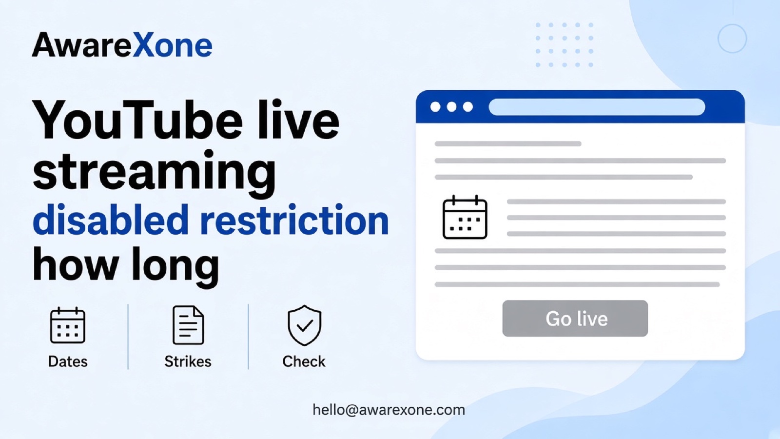 A creator sits at a desk with a streaming setup, a laptop showing a greyed out Go live button and a notepad of dates after searching youtube live streaming disabled restriction how long.
