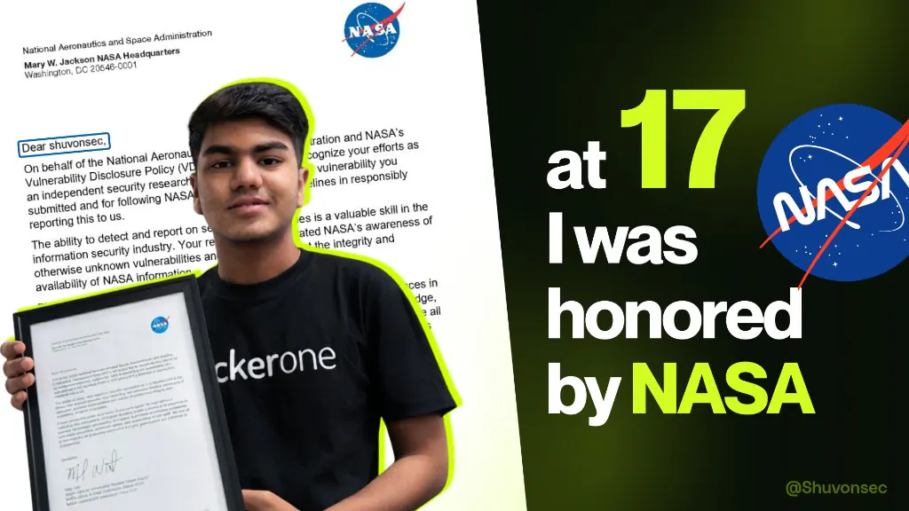 Md Shariar Shanaz Shuvon holding a NASA appreciation letter, recognised under NASA's Vulnerability Disclosure Policy